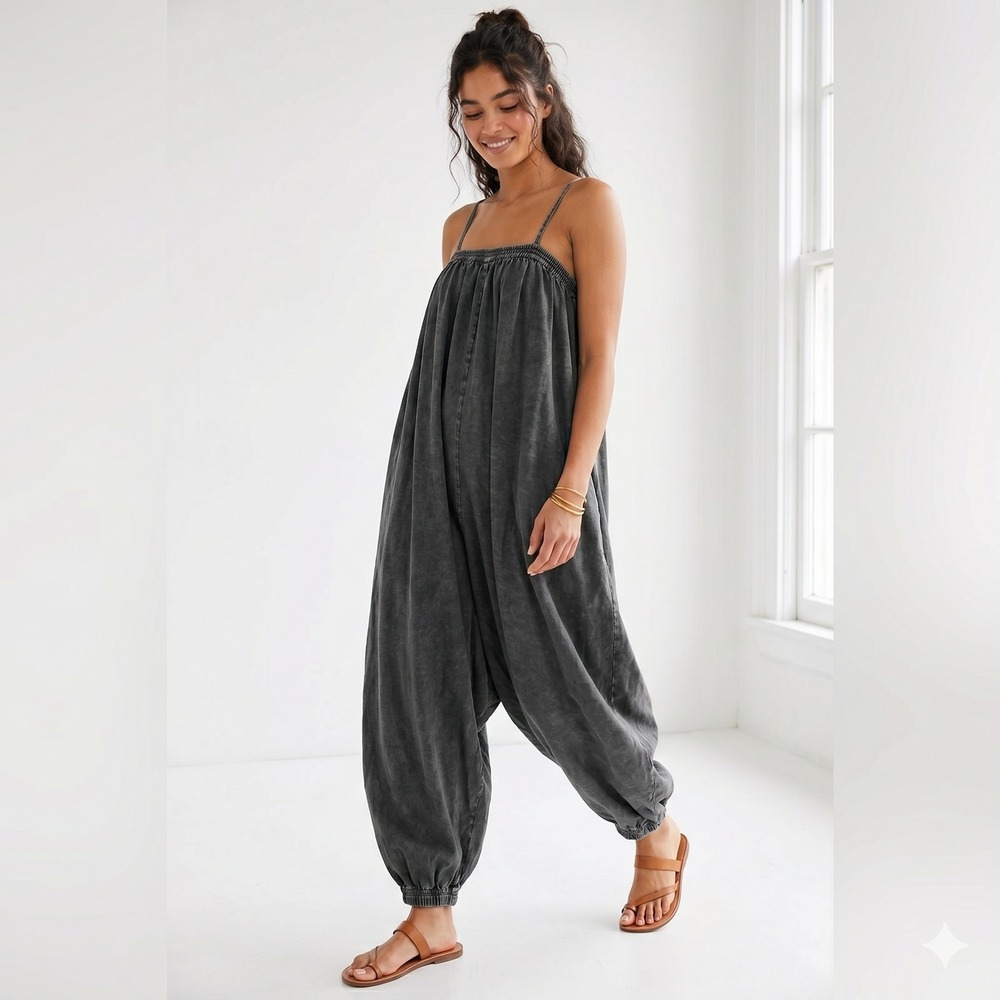 Free People Washed Black Balloon Jumpsuit